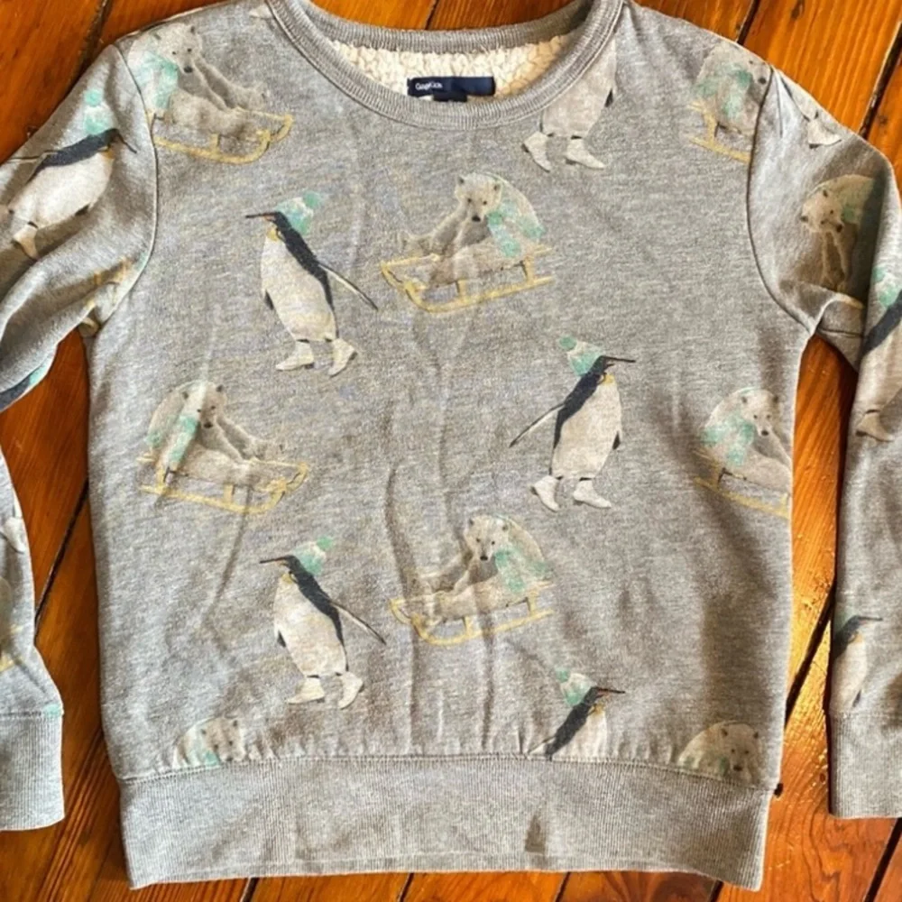 Gap Gray Sherpa Sweatshirt Penguins Polar Bear Grey Size Medium 8